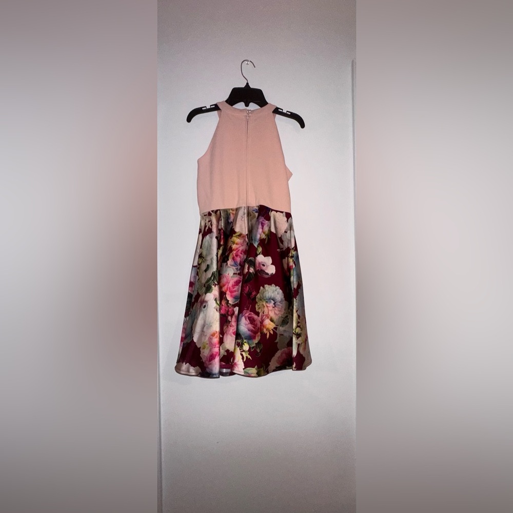 Formal Pink floral racerback dress.